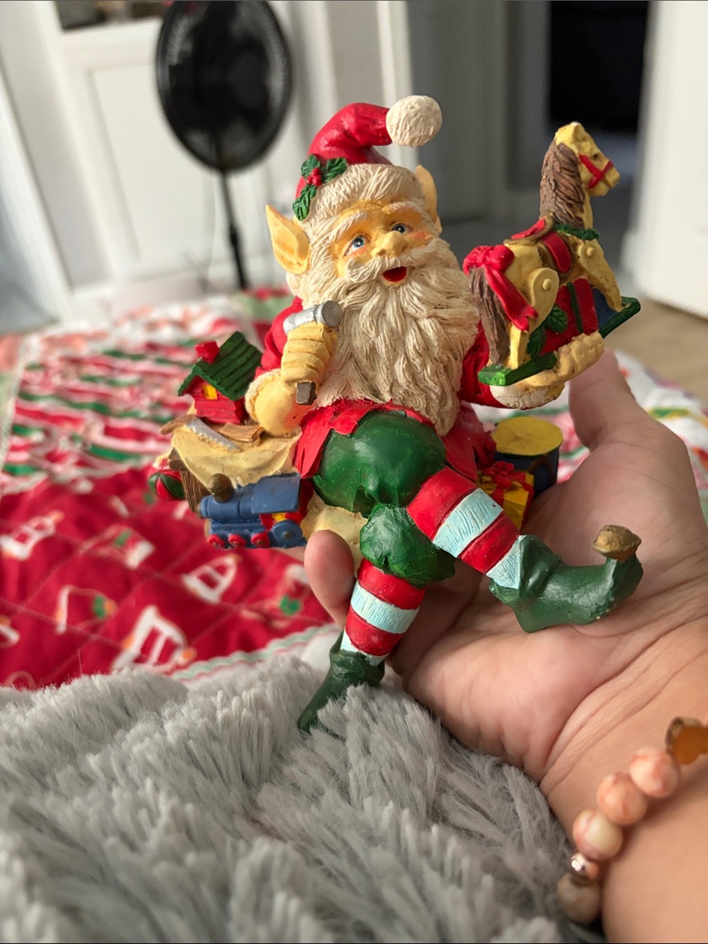 Festive Santa Elf Figurine in Red, Green and Gold